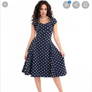 Navy Polka Dot A-Line Dress